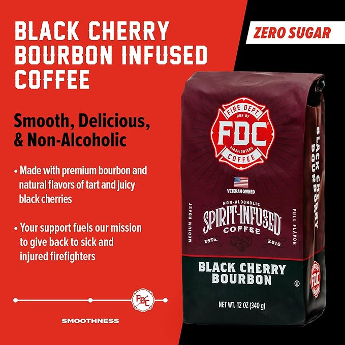 Fire Department Coffee - Black Cherry Bourbon Coffee - Gives Back to Firefighters - Premium Bourbon Infused Ground - Non-Alcoholic - Roasted in the USA - Veteran Owned (12 oz, Pack of 2)