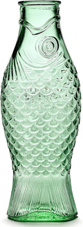 Serax Glass Water Pitcher | Fish & Fish glassware by Paola Navone | Wine Carafe Decanter 28.74 fl oz | Clear Green Bottle Container for hot & cold Drinks | Fridge Beverage Dispenser, Suitable as Vase