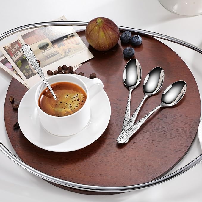 KEAWELL Premium Louise Hammered Demitasse Espresso Spoons: 6-Piece/12-Piece Set, 18/10 Stainless Steel, Mini Coffee Spoons, Small Spoon Set, Brightly-Mirror polished, Dishwasher Safe (12, 5.6 inches)