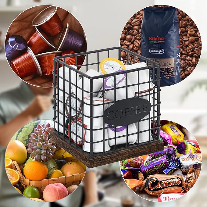 YINMIT K Cup Holder Organizer, Sturdy Coffee Pod Holder Organizer, 35 Kcup Large Capacity Storage Basket for Kitchen Counter and Office Desktop (Square Grid)