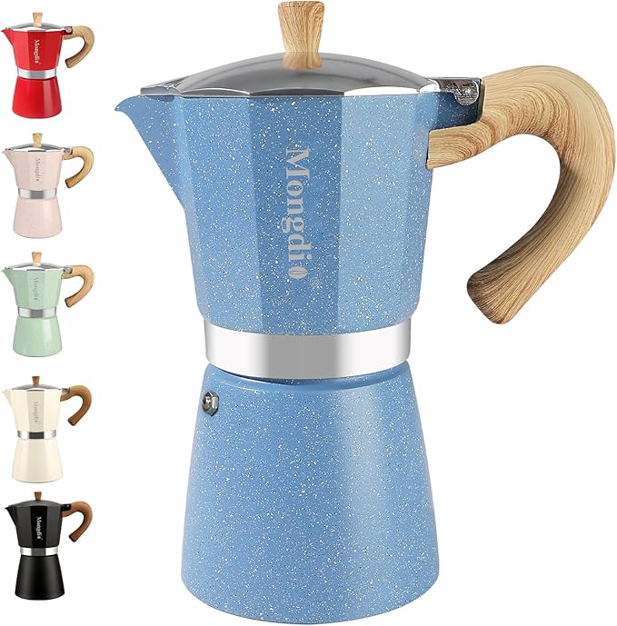 Mongdio Stovetop Espresso Maker Moka Pot, Cuban Coffee Maker Stove top coffee maker Moka Italian Espresso Greca Coffee Maker Brewer Percolator, 12 Espresso Cups, 20 oz - Blue