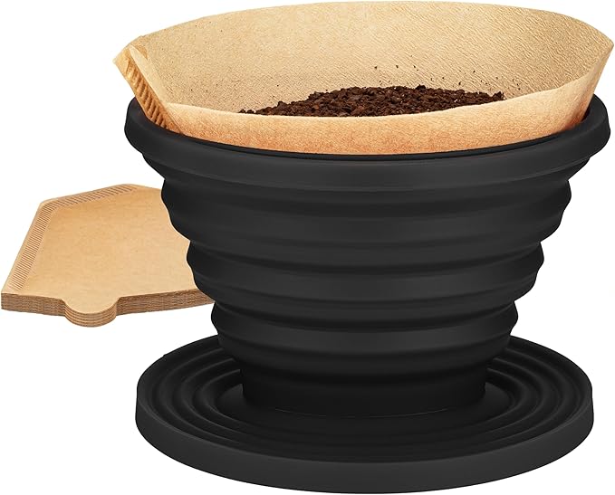 COLETTI Sierra Camping Pour Over Coffee Dripper — Collapsible Pour Over Coffee Dripper — Includes Pack of Paper Filters [Black, Pack of 1]