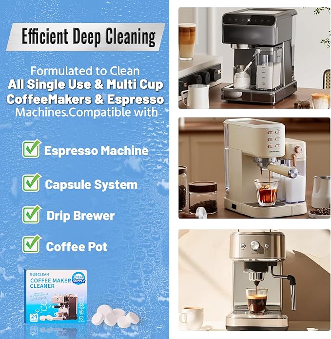 Coffee Maker Cleaner, Coffee Machine Descaler Tablets, 24 Count, Compatible with Multi Coffe Maker, Removes Dirt Limescale for Drip Coffe and Espresso Machines