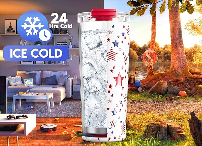 Meoky 24 oz Travel Coffee Mug with Leak-proof Lid, Stainless Steel Insulated Coffee Tumbler, Keeps Hot for 8 Hours or Cold for 24 Hours, Fits in Car Cup Holder (Star)