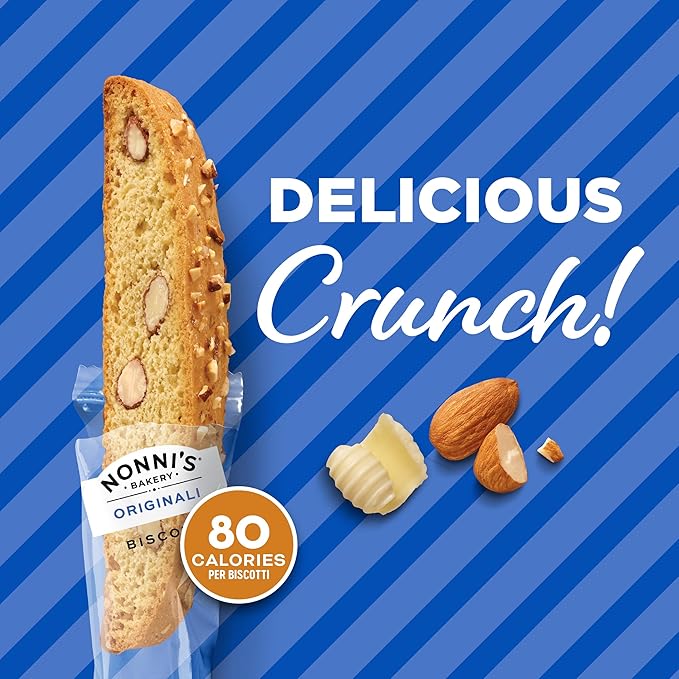 Nonni's Originali Classic Almond Biscotti Cookies – Individually Wrapped Italian Coffee Snack, Crunchy Twice-Baked, 80 Cal Each, 17.25 oz Carton