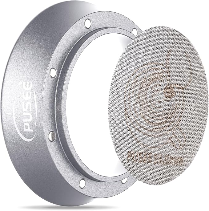 58mm Espresso Dosing Funnel & 58.5mm Puck Screen,PUSEE Coffee Dosing Ring Aluminum Metal,Reusable 1.7mm Thickness 150μm Espresso Puck Screen 316 Stainless Steel Fits 58mm Portafilter