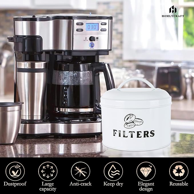 Coffee Filter Holder Vintage Coffee Filter Container with Lid Braided Cotton Drink Coasters for Counter, Home (White)