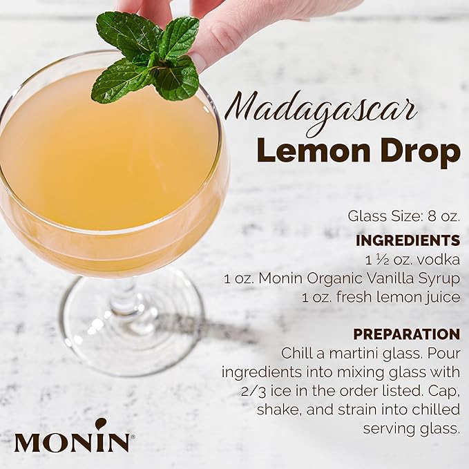 Monin - Organic Vanilla Syrup, Naturally Smooth Sweetness, Great for Coffee, Shakes, and Cocktails, Gluten-Free, Non-GMO (750 ml)