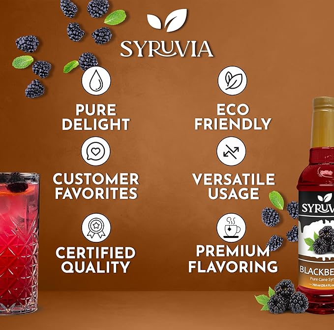 Syruvia Blackberry Syrup, Flavored Syrup for Drinks, Cocktails, Lemonades, Iced Teas, and Desserts – 25.4 fl oz