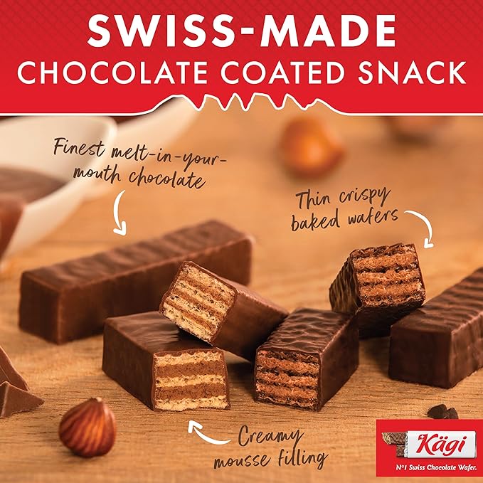 Swiss Chocolate Covered Wafers Variety Pack by Kägi, Crispy Coated Dessert Snacks, Premium Individually Wrapped Treats, Gift Bag, Classic, Dark, and Hazelnut Flavors, 3 pack of 125g Bags
