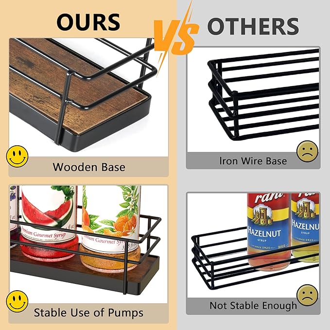 Alyoen Coffee Syrup Rack Organizer, Syrup Holder Stand for Coffee Bar, 4 Bottles Small Coffee Bar Organizer Shelf, Coffee Station Organizer for Countertop Wine, Liquor