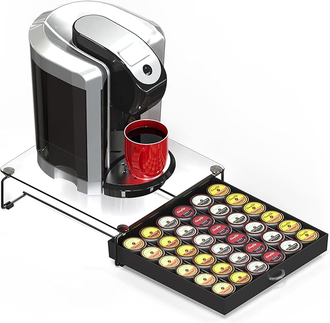 DecoBrothers Crystal Tempered Glass Holder Drawer for 36 Coffee Pods Storage, Black