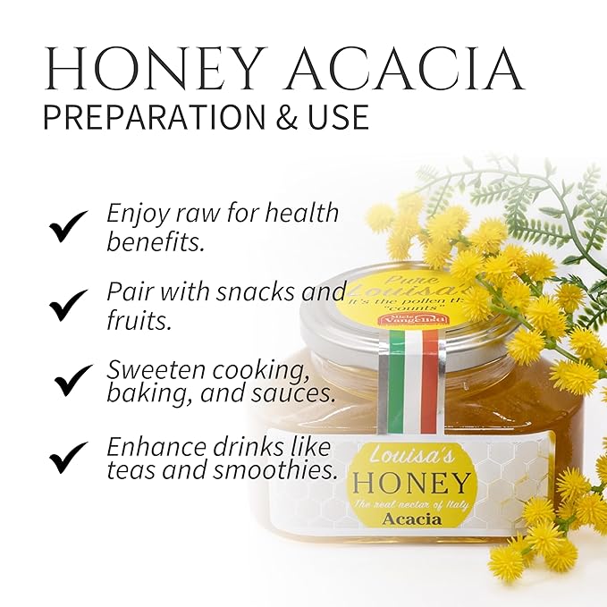 Louisa's Acacia Honey | Multi-Award-Winning Italian Raw & Pure Honey | Acacia Blossom Honey | GMO, Gluten & Allergen Free | Immune Boosting | 350g