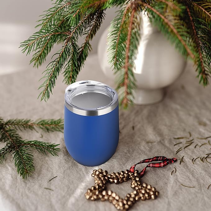 DOMICARE Stainless Steel Wine Tumbler Bulk with Lid, Personalized Insulated Tumblers Set, 12oz Travel Coffee Cups Pack of 16, Dark Blue