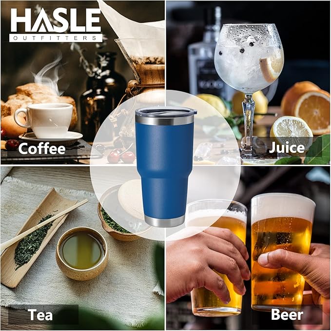 HASLE OUTFITTERS 30oz Stainless Steel Tumbler, Double Wall Vacuum Insulated Travel Mug Tumbler, Durable Insulated Coffee Mug, Gift Box Set (Dark Blue, 4)