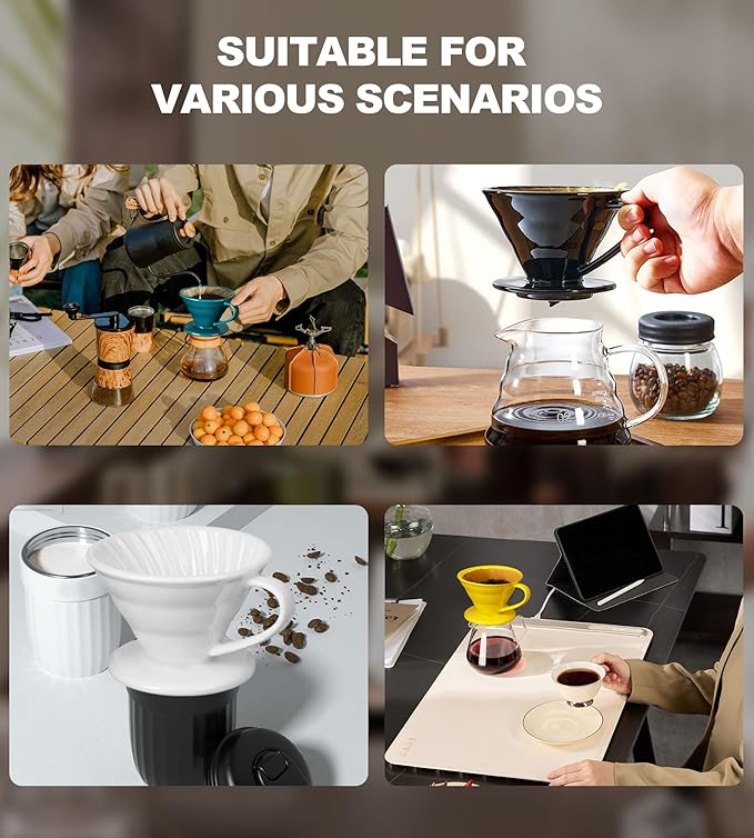 Pour Over Coffee Dripper - Ceramic Pour Over Coffee Maker Cone, Porcelain Coffee Drip, Pour Over Single Cup, Manual Brew Maker for Home, Cafe, Office - 1-4Cup, V60 Size 02 (Lake blue)