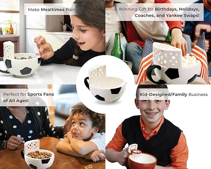 MAX'IS Creations The Soccer Mug with a Goal, Sports Soccer Gifts for Kids Boys 8-12 12-14 Girls Coach Gift Men Mom Funny Coffee Mug Ball Cereal Bowl, 14oz