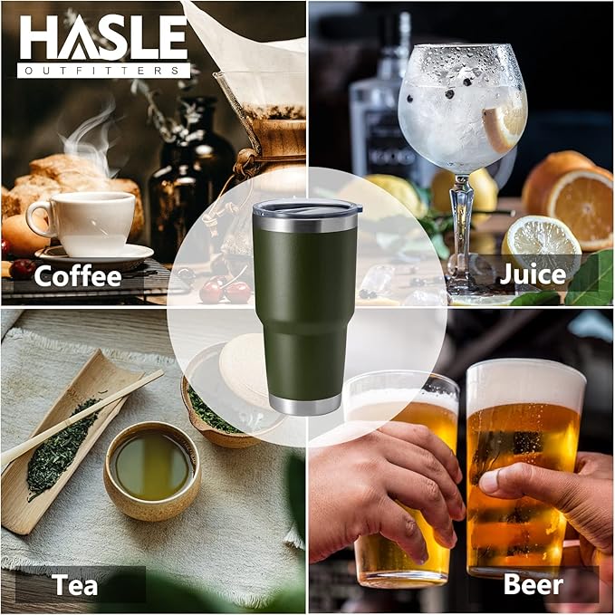 HASLE OUTFITTERS 30oz Stainless Steel Tumbler, Double Wall Vacuum Insulated Travel Mug Tumbler, Durable Insulated Coffee Mug, Gift Box Set (Amey Green, 4)