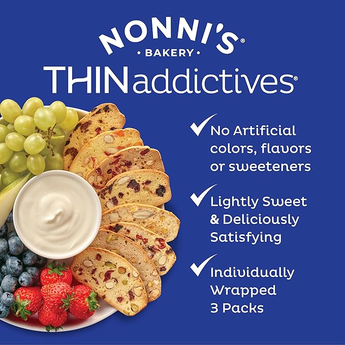 Nonni's THINaddictives Almond Thin Cookies - 6 Boxes Lemon Blueberry Cookie Thins - Almond Cookies - Sweet Crunchy & Chewy - Biscotti Individually Wrapped Cookies - Kosher Coffee Cookies - 4.4 oz