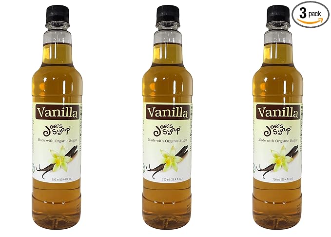 Joe’s Syrup, Organic Sugar, All Natural Vanilla Flavor, 750 ml (3 Pack)