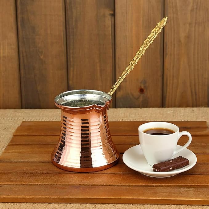 Handmade Hammered Copper Turkish Coffee Pot – 14.4 oz (425 ml) – Briki Greek Coffee Pot & Arabic Coffee Maker – Traditional Copper Cezve for 4–5 Cups – Stovetop Safe