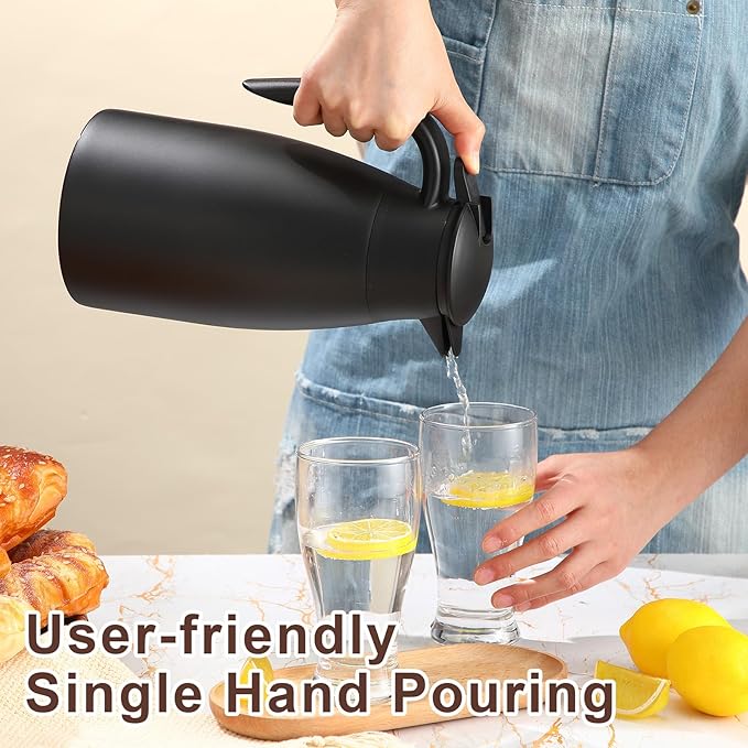 Norme 2 Pcs Thermal Coffee Carafe Insulated Stainless Steel Coffee Carafe for Hot Liquid Vacuum Thermal Pot Creamer Pitcher Dispenser with Brushes Keeping Hot Water Milk(Black,51 oz)