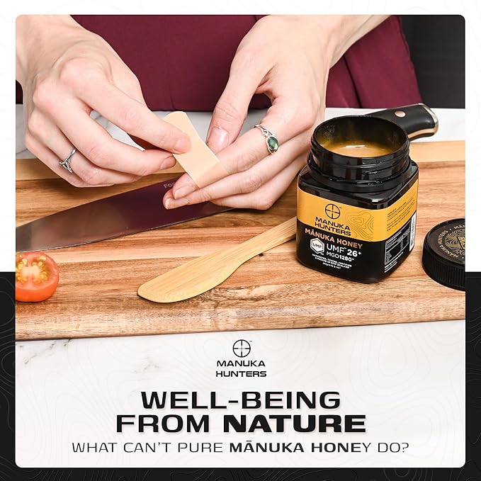 Manuka Hunters UMF 26+/MGO 1280+ Certified New Zealand Manuka Honey - 100% Pure Natural Sweetener - Gluten, Dairy Free - Ideal for Tea, Coffee, Smoothies, and Baking - Sustainable - 8.8oz/250g Jar