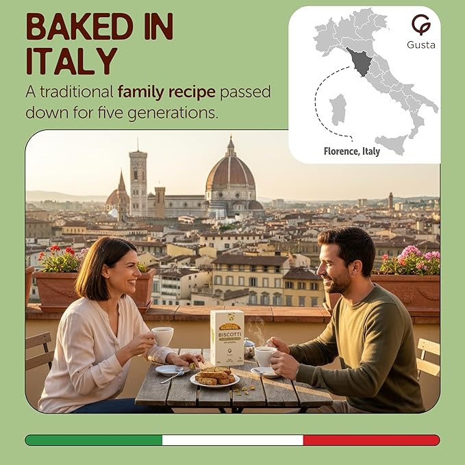 Gusta Pistachio Biscotti - Authentic Tuscan Italian Cookies - Artisanal Recipe with Whole Pistachios - Made in Italy - Only Few Ingredients, Nothing Artificial - 8.82oz