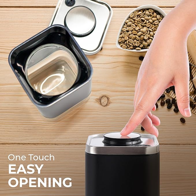 Kaffe Glass Coffee Canister (12oz) w/Airtight Lid - Click to Release Seal - BPA Free Glass & Stainless Steel - Elegant Kitchen Storage Container for Coffee, Nuts, Rice, Flour, Sugar, Tea, Cereal