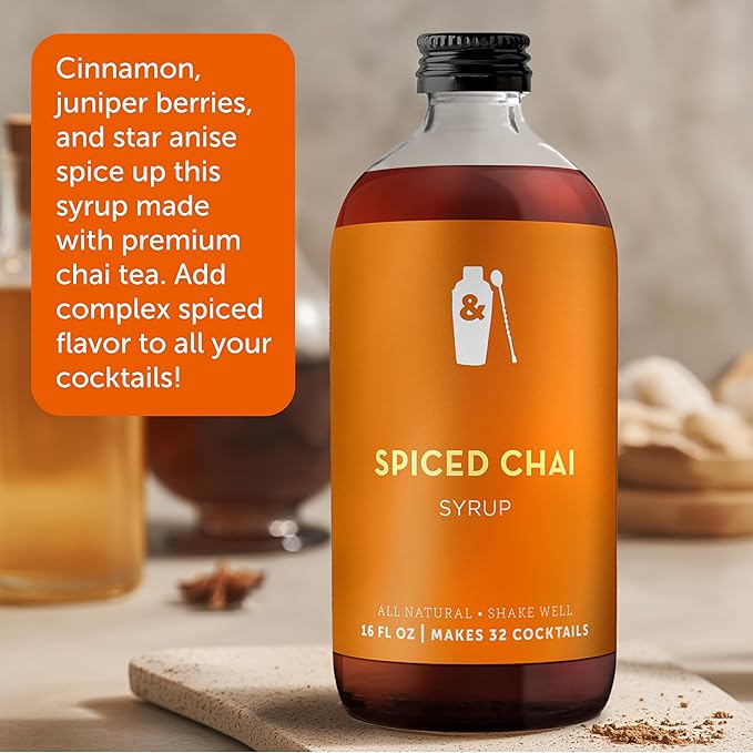 Shaker & Spoon Spiced Chai Cocktail Syrup, 16oz Coffee Syrup for Drinks, Coffee Syrups, Cocktail Mixers, Mocktails, Non Alcoholic Drinks
