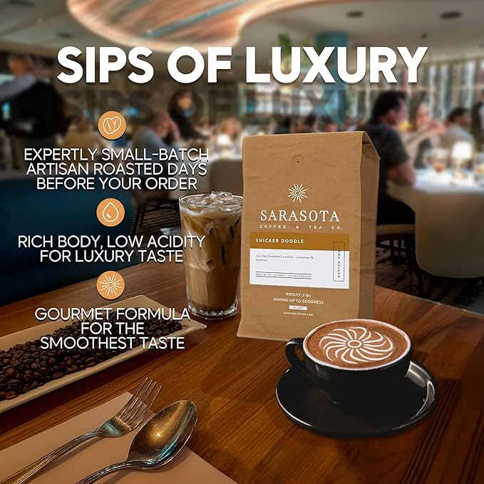 Sarasota Coffee Whole Bean Snickerdoodle Sugar Cookie | Medium Roast Gourmet Flavored Coffee Beans | Low Acid, Mold Free, Specialty Grade Bulk Coffee Beans | 5lb (80 oz)