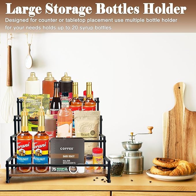 Klxuyuo 4-Tier Coffee Syrup Rack for 20 Bottles (750ml)–Sturdy Coffee Syrup Organizer Holder for Kitchen, Café, Office