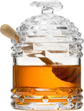 Crystal Bee Honey Dish Jar with Dipper and Lid – Elegant Glass Beehive Honey Pot for Rosh Hashanah, Holidays, Kitchen Table, Jam, Jelly, Syrup, 14oz Honey Server Gift, Gorgeous Bee Decor Gifts