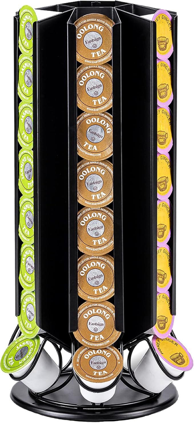 ZCDCP K Cup Holder, Keurig Pod Holder Stand Carousel with 360 Degree, 48 Pods Coffee Pod Holder for K Cups Organizer, Black