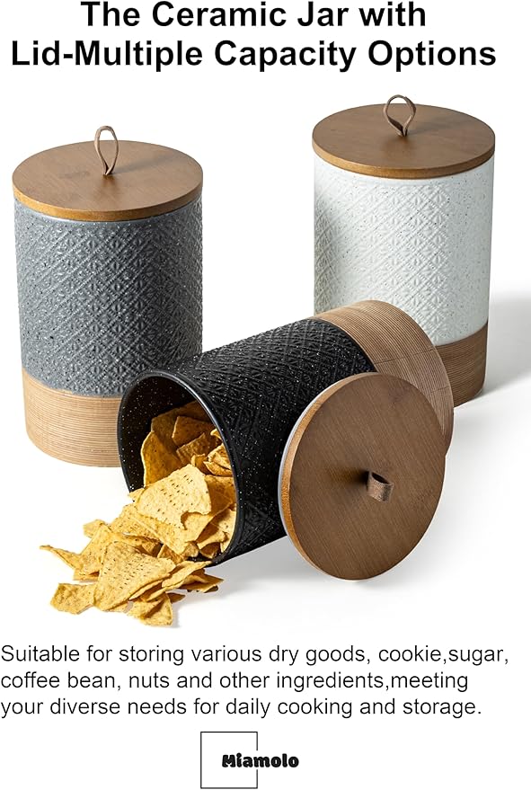 Large Food Storage Jar Coffee Container with Lids, Ceramic Coffee Canister for Sugar Spice Cookie Ground Coffee - Kitchen Pantry, Housewarming Weeding Gift - Gray & 64 fl.oz