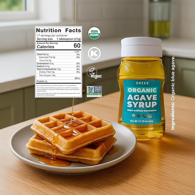 Sustainable Agave Co – Organic Light Agave Nectar – Natural Sweetener & Sugar Substitute – Vegan, Non-GMO, Gluten-Free Syrup for Coffee, Tea, and Baking – 11.75 oz Bottle