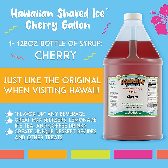 Hawaiian Shaved Ice Syrup, Cherry, Gallon