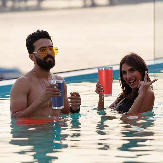 20 oz Tumbler Coffee Travel Tumblers Bulk with Lid Stainless Steel Double Wall Vacuum Insulated Mug Powder Coated Cups fit Car Cupholder for Hot and Cold - Red, 12Pack