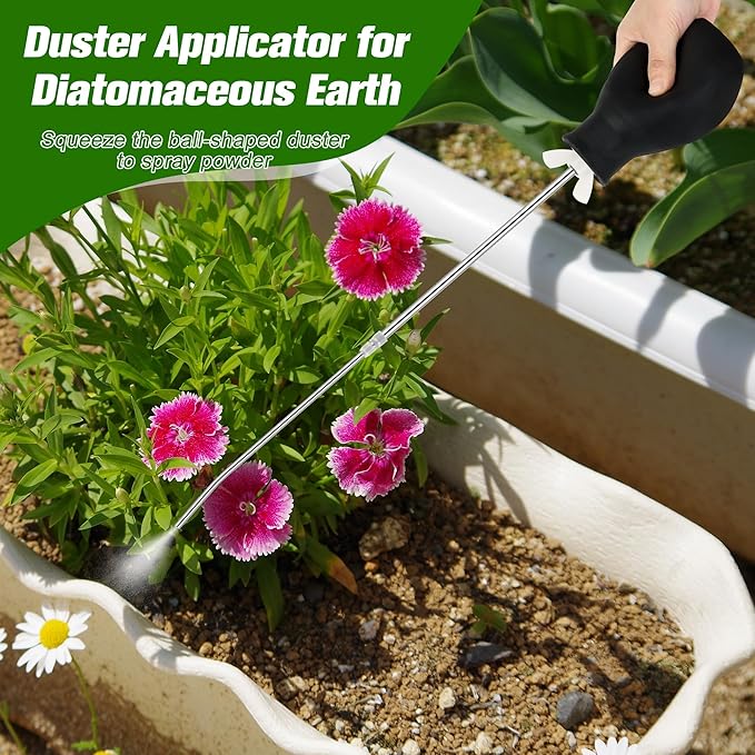 Extendable Garden Duster Powder Applicator, Anglekai Powder Duster for Diatomaceous Earth Applicator Dispenser, with Metal Tube/Spray Duster/Funnel/Tank/Plastic Gloves (from 9'' to 22'')