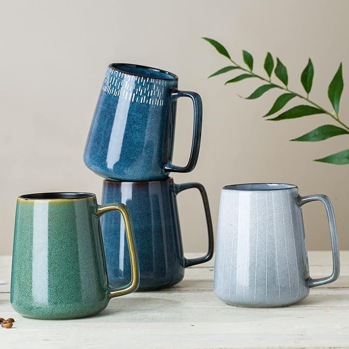 Large Ceramics Coffee mugs, 24 oz Extra Large Tea and Coffee Cup, Big Handle Coffee Mugs for Office and Home, Microwave and Diahwasher Safe. (24 oz grey line)