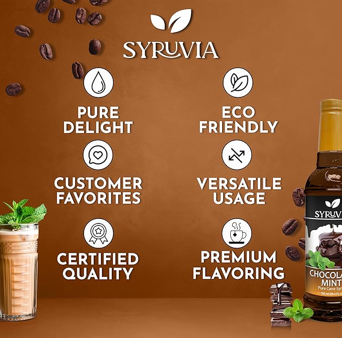 Syruvia Coffee Syrup, Chocolate Mint Flavored Syrup for Drinks, Lattes, and Desserts – 25.4 fl oz,
