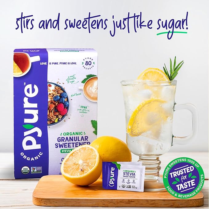 Pyure Organic Stevia Packets | Zero Calorie Sweetener for Coffee, and Baking | Granulated Stevia Sugar Substitute | Plant-Based, Keto, Diabetic & Paleo Friendly | USDA Organic, Non-GMO | 240 Packets