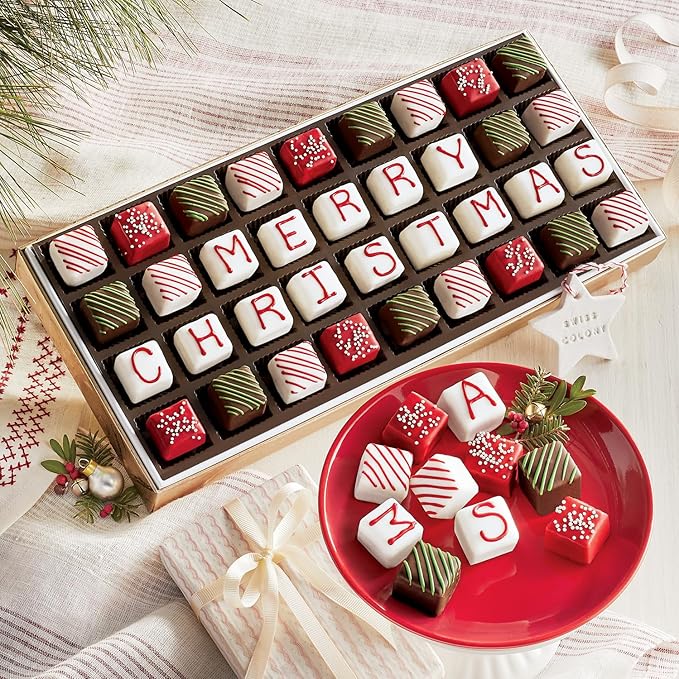The Swiss Colony 27 Favorites and 36 'Merry Christmas' Petits Fours Christmas Gift Bundle - Assorted Cheeses, Candies, Chocolates, Summer Sausage Meats, and Gourmet Mini Layer Cakes