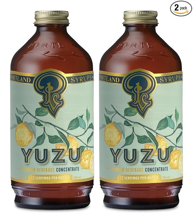 Portland Syrups Yuzu Syrup - Yuzu Beverage Concentrate for Cocktails, Mocktails, Tea, Soda, Coffee, & Baking - Bright Citrus Flavor for Refreshing Drinks - 12 oz Bottle, 24 Servings, Pack of 2