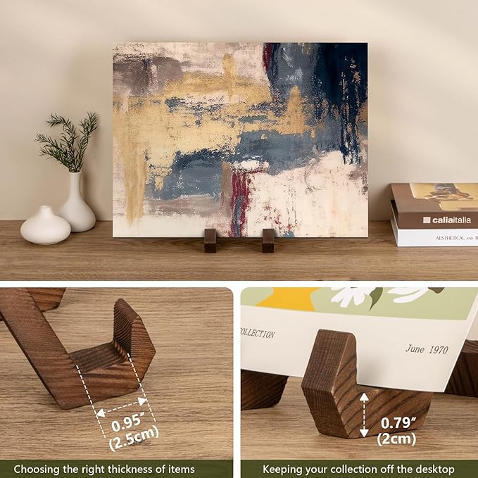 Plate Display Stand, 6 Inch Plate Holder for Displaying, Decorative Picture Frame Dish Photo Plaque Platter Wood Stand