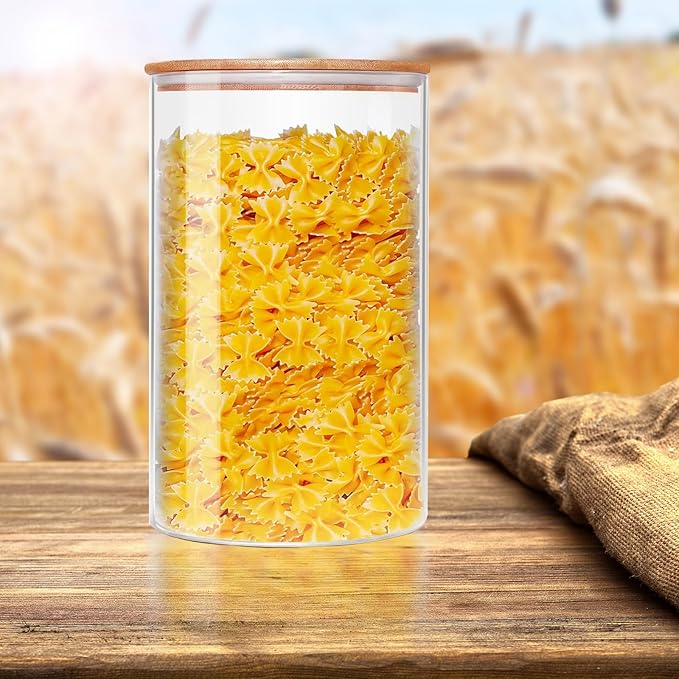 Glass Storage Canister with Airtight Lid Kitchen Clear Flour Sugar Storage Jar Large Glass Containers with Bamboo Lids Suitable for Coffee Beans Biscuits Pasta and Cereals