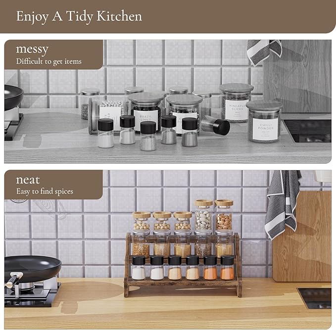 Wooden Display Riser Stand, Tiered Perfume and Cologne Organizer Stand, 3 Tier Spice Rack, Rustic Display Shelf for Candles, Kitchen Storage Holder for Spice Bottles, Jars, Seasonings