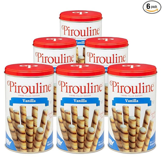 Pirouline – Vanilla Rolled Wafers – Rolled Wafer Sticks, Crème Filled Wafers, Rolled Cookies for Coffee, Tea, Ice Cream, Snacks, Parties, Gifts, and More – 14.1oz Tin 6 Pack
