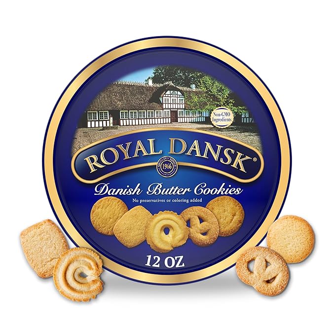 Royal Dansk Danish Butter Cookies, Premium Assorted Cookies in Gift Tin, Great for Sharing and Gifting, 12 oz