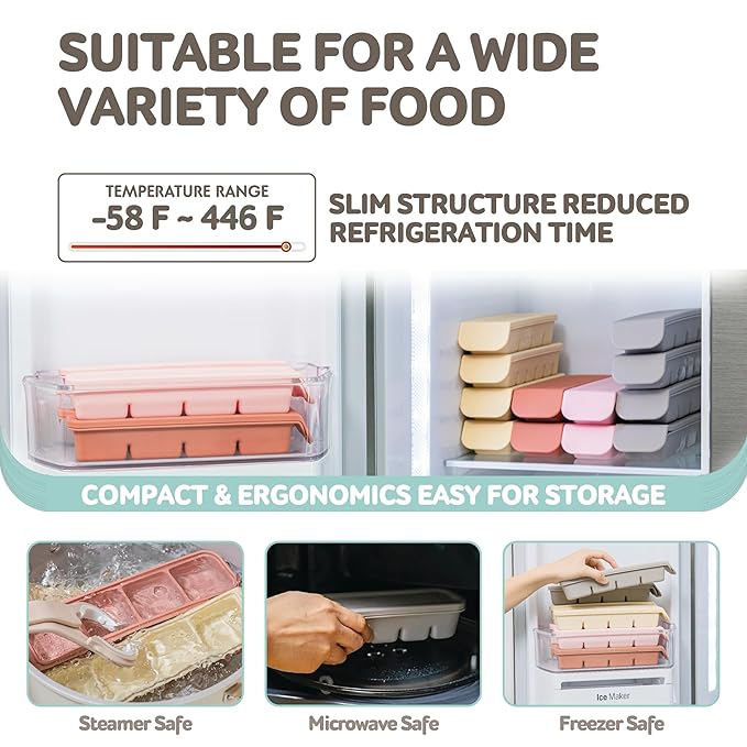 Silicone Ice Cube Freezer Tray with Lid, 100% Food-Grade Platinum Silicone,Leak Resistance & Dishwasher Safe for Baby Food Prep,Breast Milk,Purees - Korean Made (Brown 2-Pack 0.7 oz/12 Sections)